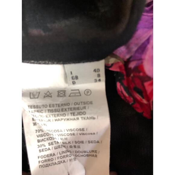 PINKO Dress Floral Silk Blend Long Sleeve Faux Wrap Sheath Mini Pink Multi Small - Picture 8 of 10